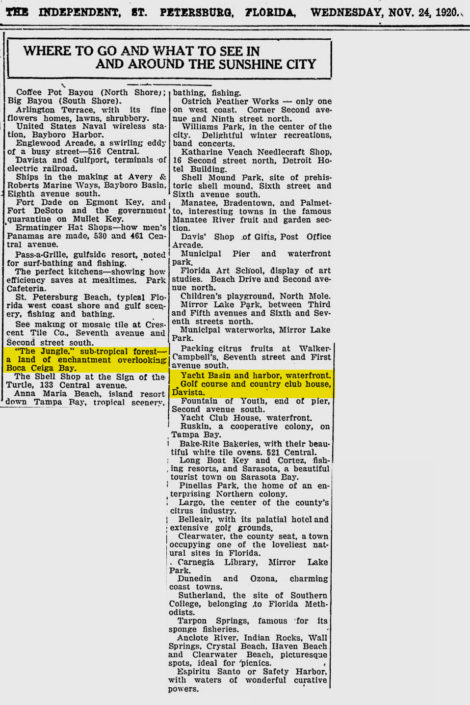 1920 – highlighted are the areas around the site of what would become the Jungle Country Club